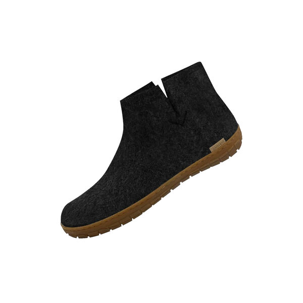 Felt Ankle Boot with Natural Rubber Sole, charcoal, Glerups