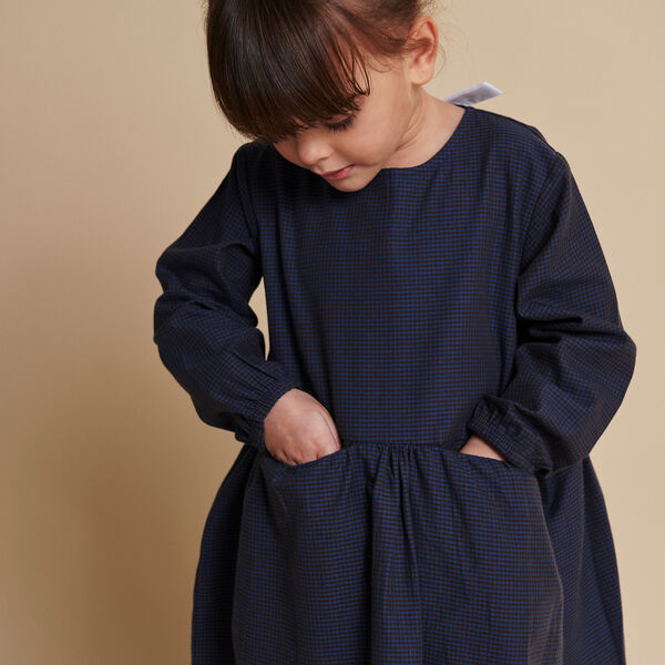 Kariertes Kleid mit Schleife am Rücken, brown/blue check comb., Copenhagen Colors Organics