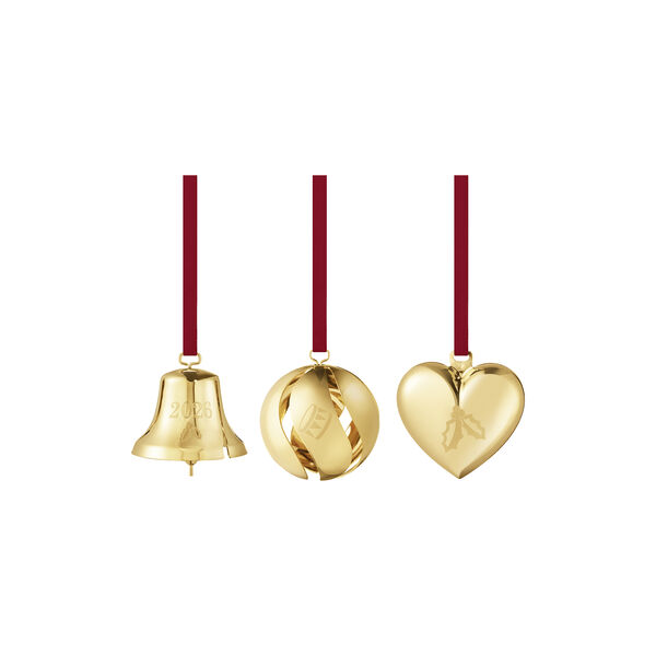 2026 Christmas Ornament Set 3 psc, gold, Georg Jensen