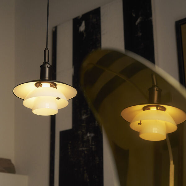 PH 3/3 Pendant, aged brass/opal glass, Louis Poulsen