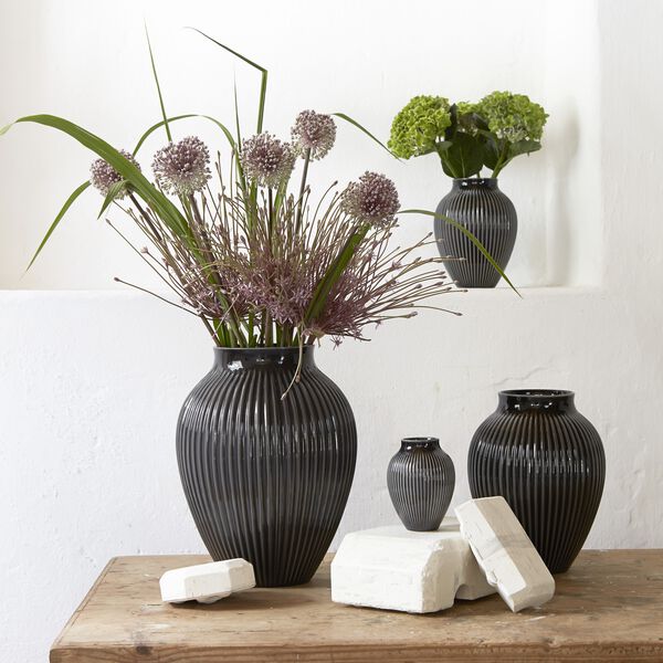 Knabstrup Vase Ripple, schwarz, Knabstrup Keramik