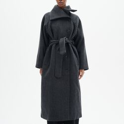 ZORAHIW LONG COAT PINSTRIPED, dark grey melange pinstripe, InWear
