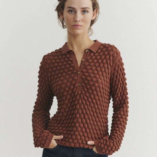 Cilla Polo Sweater, tortoise shell, Basic Apparel