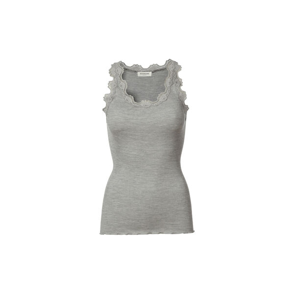 Silk Top w/ Lace , light grey melange, Rosemunde