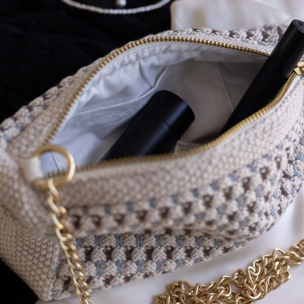 Knitted Clutch Chain Multi, beige-blue-brown Knitted Clutch Chain Multi, beige-blue-brown, By LOHN