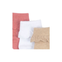 3er-Pack R&uuml;schen-Socken, sand/optic white/raspberry, Konges Sl&oslash;jd