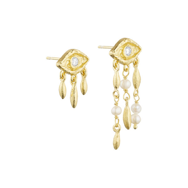 Evelyn post earrings w. zircons and peal pendants, gold plated, Pure by Nat