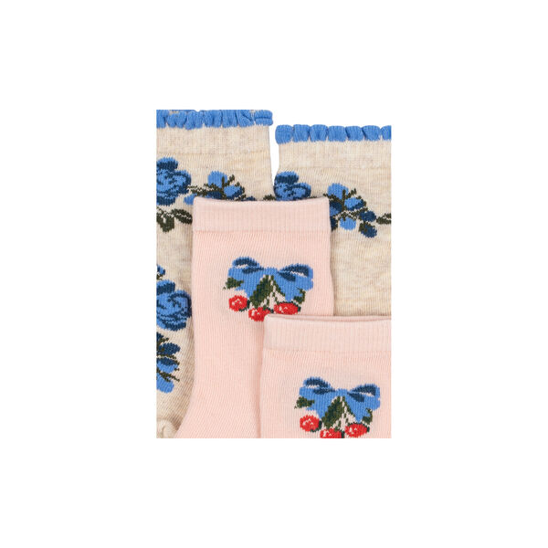 2er-Pack Jacquard-Socken mit Blumen- und Kirschmuster, amarena/tramonto, Konges Sl&oslash;jd