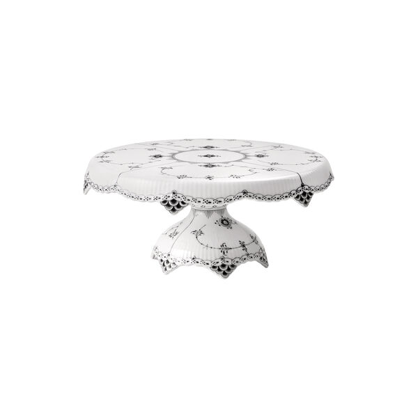 Musselmalet Schwarz Halbspitze Platte auf Fu&szlig; &Oslash; 33 cm, Royal Copenhagen