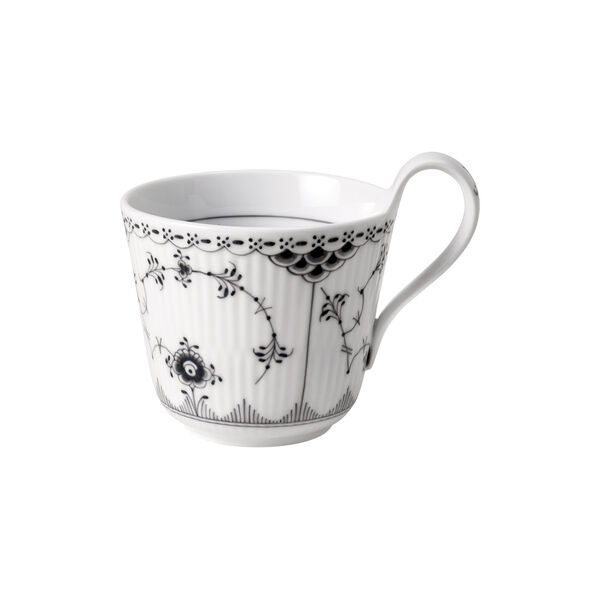 Schwarze Musselmalet Halbspitze Hochhenkeltasse 33 cl, Royal Copenhagen