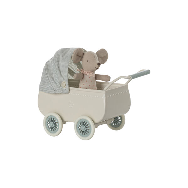 Kinderwagen mit Babymaus, mint, Maileg