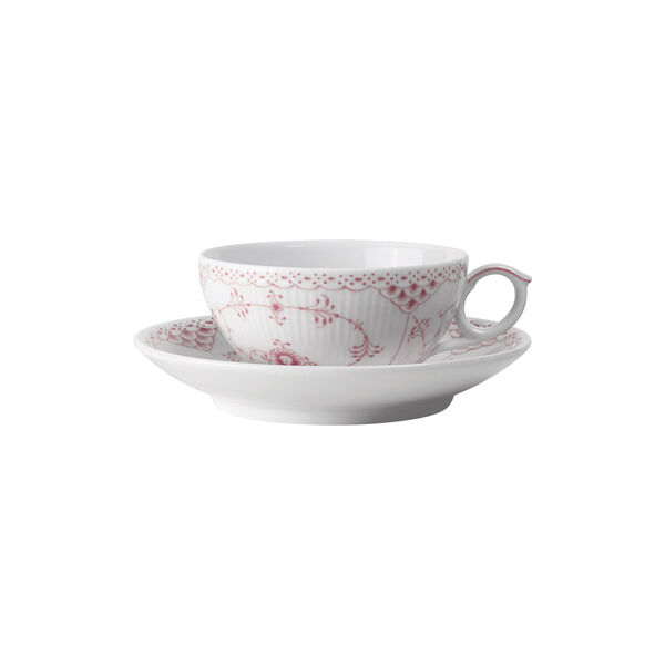 Korallenfarbene Musselmalet Halbspitze Tasse mit Untertasse 20 cl, Royal Copenhagen