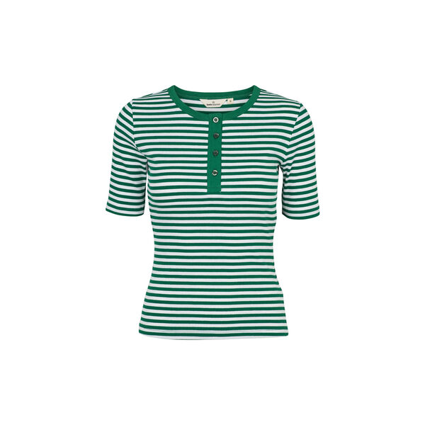 Ludmilla kurz&auml;rmeliges gestreiftes Granddad-Shirt, abundant green/whisper white, Basic Apparel