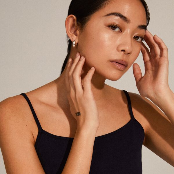 Mine Chunky Huggie Hoop Earrings, silver, Pilgrim