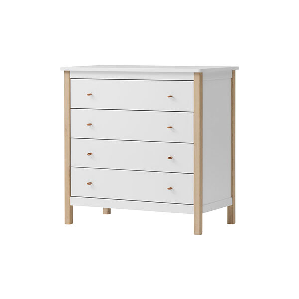 Wood Dresser 4 Drawers, white/oak, Oliver Furniture