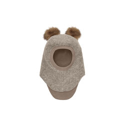 Balaclava Wool Alpaca Pompoms, camel melange, HUTTEliHUT