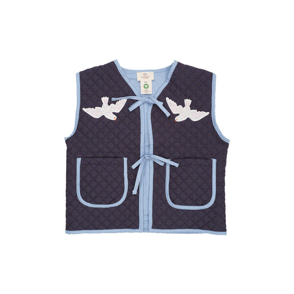 Karierte Steppweste mit Stickerei, brown/blue check comb., Copenhagen Colors Organics