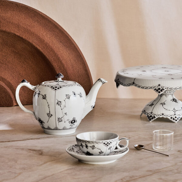 Schwarze Musselmalet Halbspitze Teekanne 1 L, Royal Copenhagen