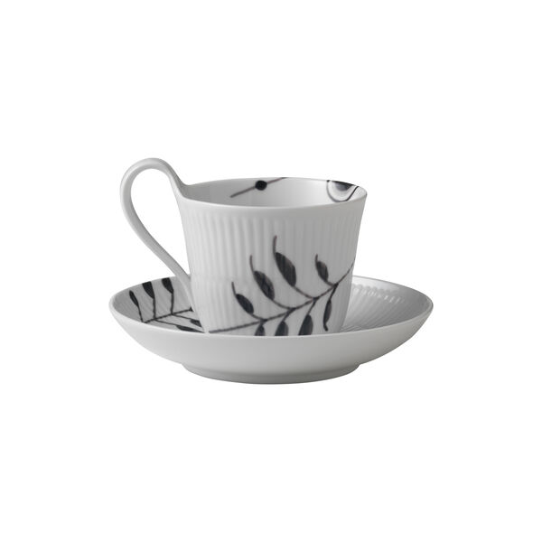 Mega Schwarz Gerippt Tasse mit hohem Henkel und Untertasse, 25 cl, Royal Copenhagen