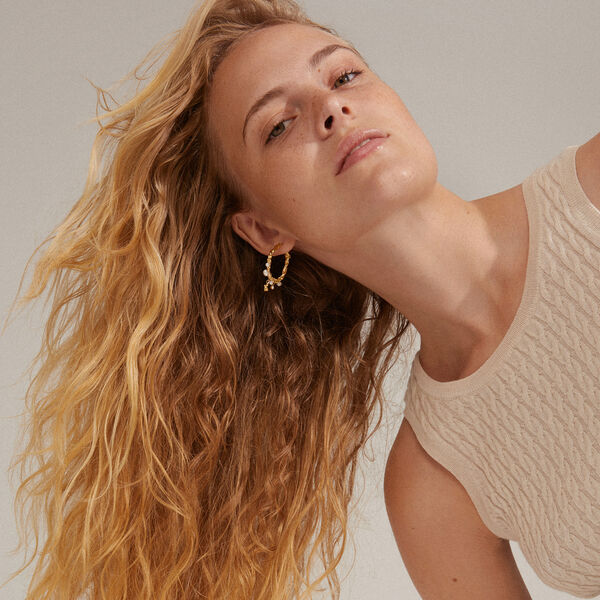 ANA Pearl & Crystal Hoops, gold, Pilgrim