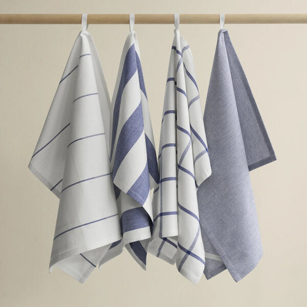 TAULO Striped Tea towel set of 2, white/mazarine blue, Blomus