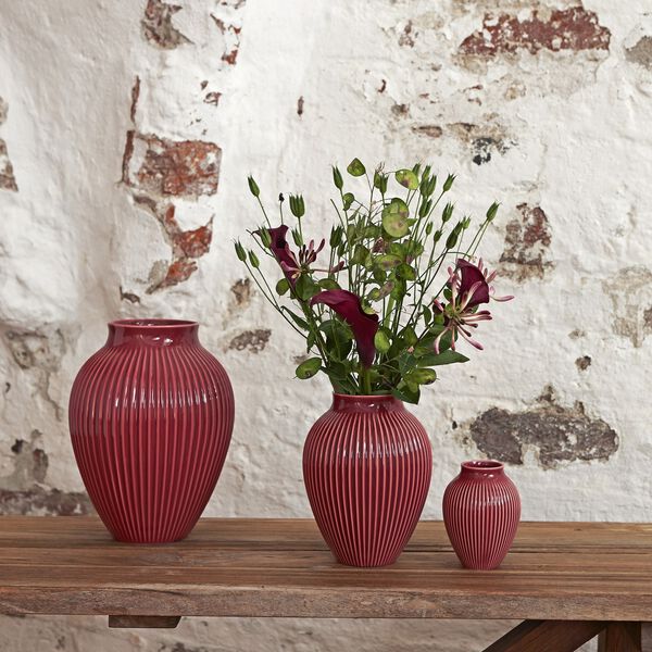 Knabstrup Vase mit Rillen, bordeaux, Knabstrup Keramik