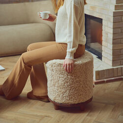 Simon Pouf, pearl/walnut, NATURES Collection