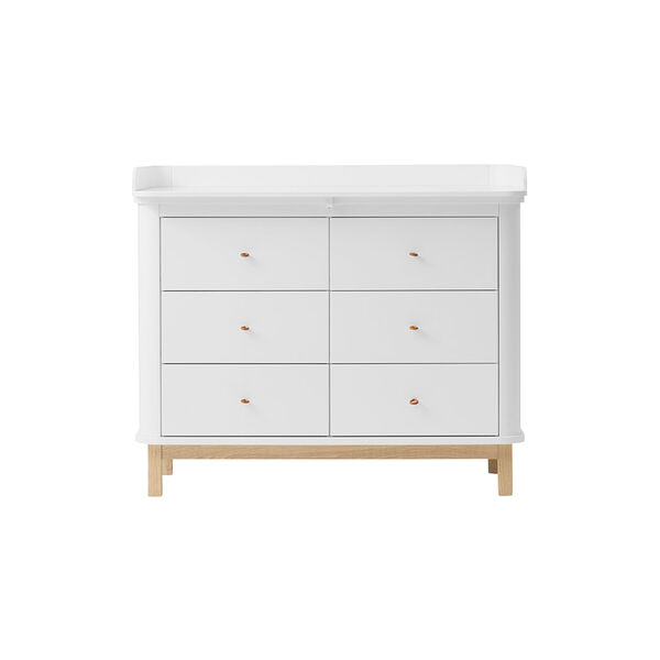 Wood Nursery Dresser 6 Drawers with Large Top, white/oak, Oliver Furniture