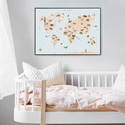 Weltkarte mit Tieren Plakat, ViSSEVASSE