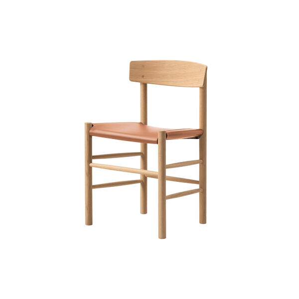 J39 Mogensen sitzgepolsterter Stuhl, lysolieret eg/Omni 307 cognac, Fredericia Furniture