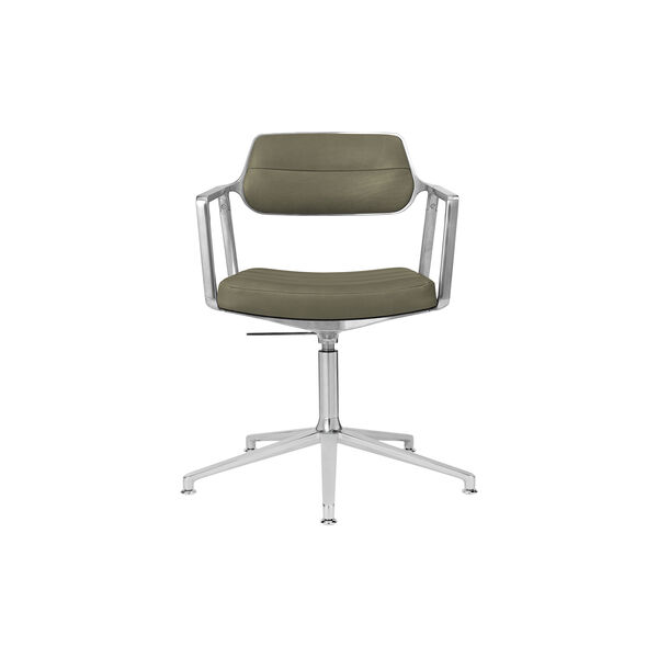 VIPP453 Swivel+-Stuhl mit Gleitern, Bosco-Gr&uuml;n/poliertes Aluminium, Vipp