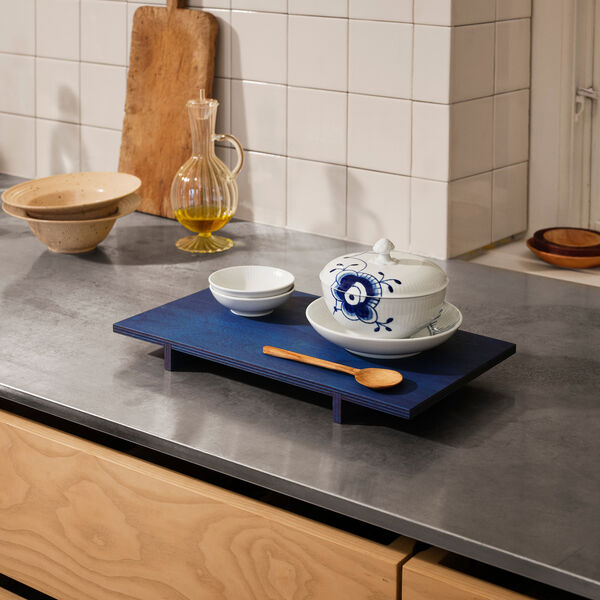 Blaue mega-geriffelte Schale mit Deckel und Untertasse 38 cl, Royal Copenhagen