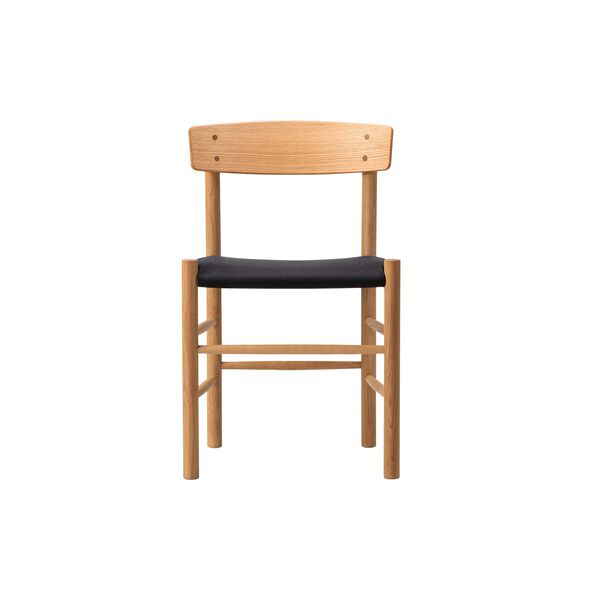 J39 Mogensen Stuhl mit gepolstertem Sitz, olieret eg/sort kanvas, Fredericia Furniture