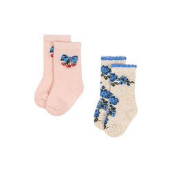 2er-Pack Jacquard-Socken mit Blumen- und Kirschmuster, amarena/tramonto, Konges Sl&oslash;jd