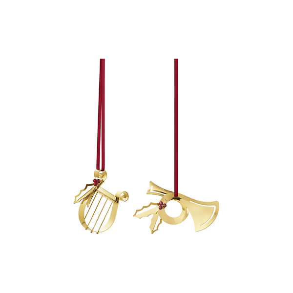 2026 Christmas ornament set Harp/Horn, gold, Georg Jensen