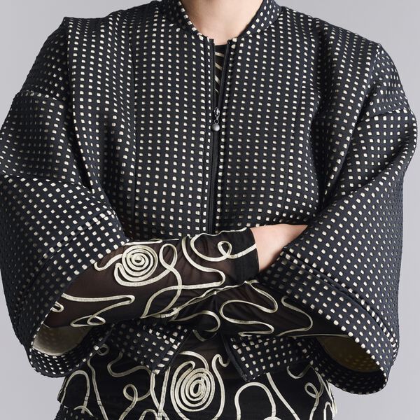 Scuba tiles bomber jacket, black/ivory scuba tiles, BITTE KAI RAND