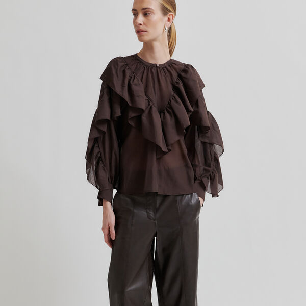 Fria Frill Blouse, chocolate plum, Second Female