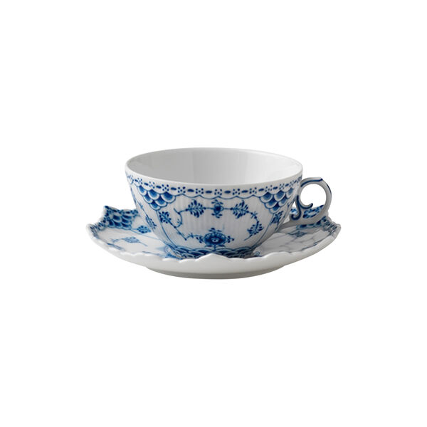 Musselmalet Vollspitze Tasse und Untertasse, Royal Copenhagen