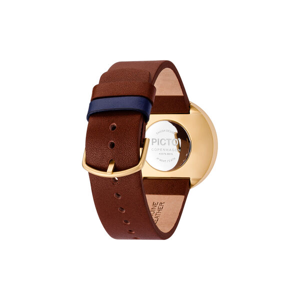PICTO Wrist Watch, dusty blue/matt gold/chocolate brown, Picto