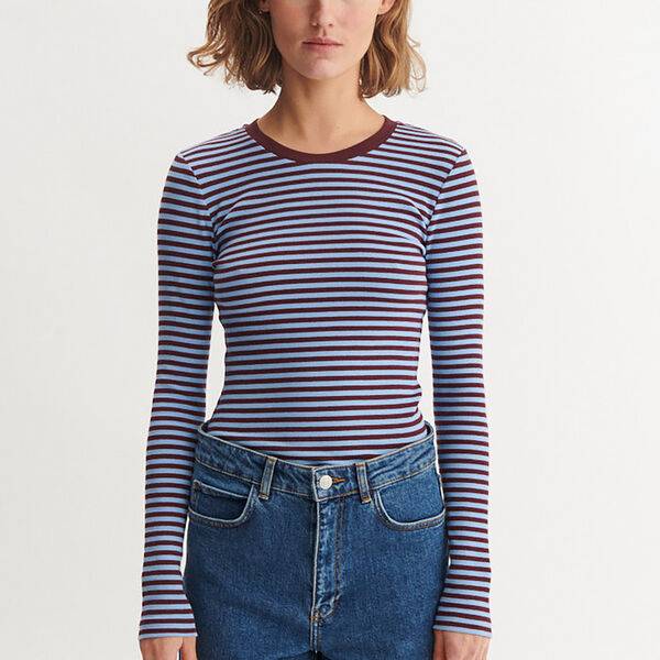 Ludmilla LS Tee, bordeaux/frozen fjord, Basic Apparel