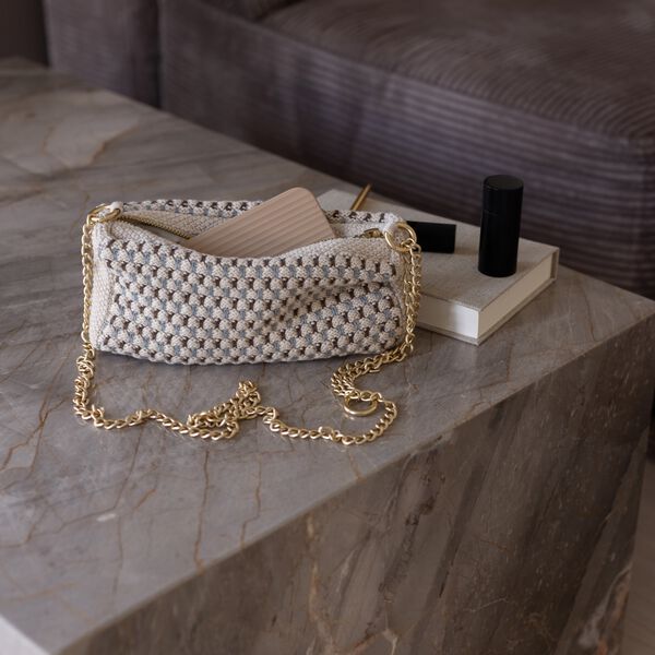 Knitted Clutch Chain Multi, beige-blue-brown Knitted Clutch Chain Multi, beige-blue-brown, By LOHN