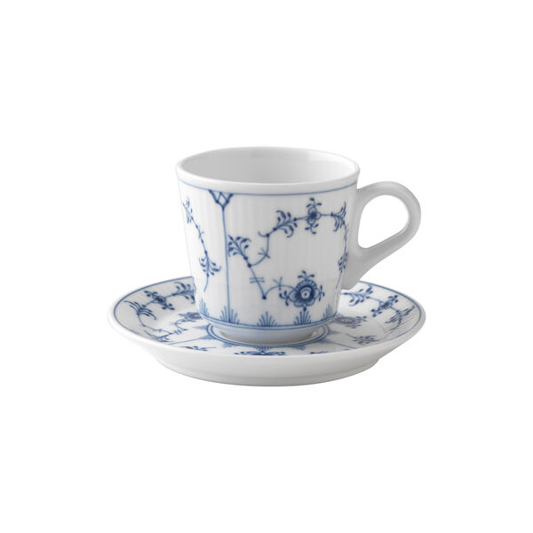Musselmalet Gerippt Tasse und Untertasse, 9 cl, Royal Copenhagen