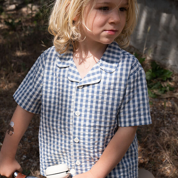 Kim Kurzarmhemd, captains blue check, Konges Sl&oslash;jd