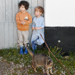 Trousers Sasha, dark blue stripe, Wheat