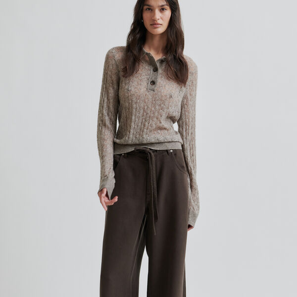 Vespa Knit LS Polo, mid brown melange, Second Female