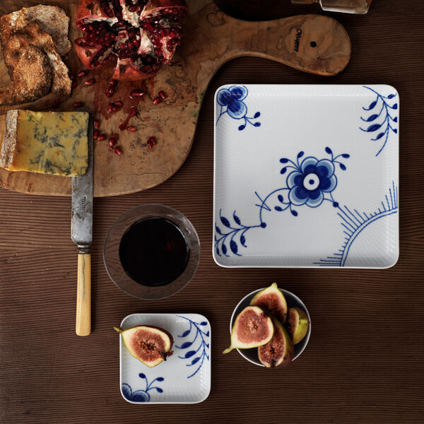 Mega Blau Gerippt viereckige Platte, kleiner, Royal Copenhagen