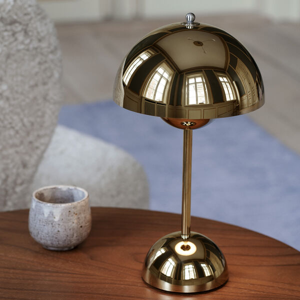 Flowerpot VP9 Portable Table Lamp, brass-plated, &Tradition