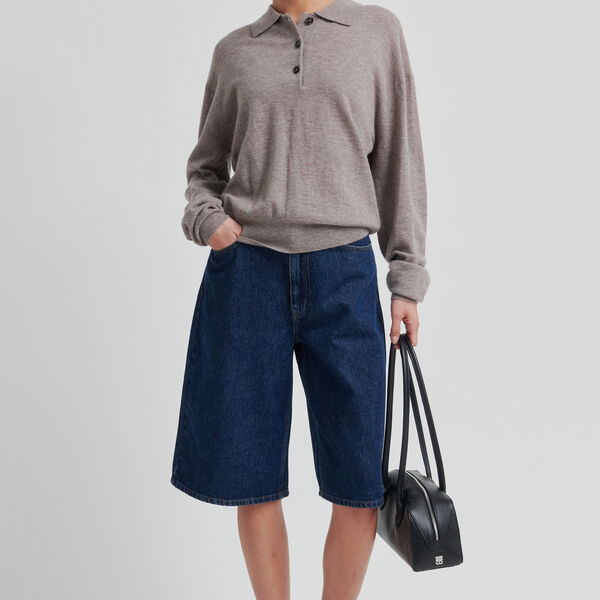 Claro Strick-Poloshirt, mid brown melange, Second Female