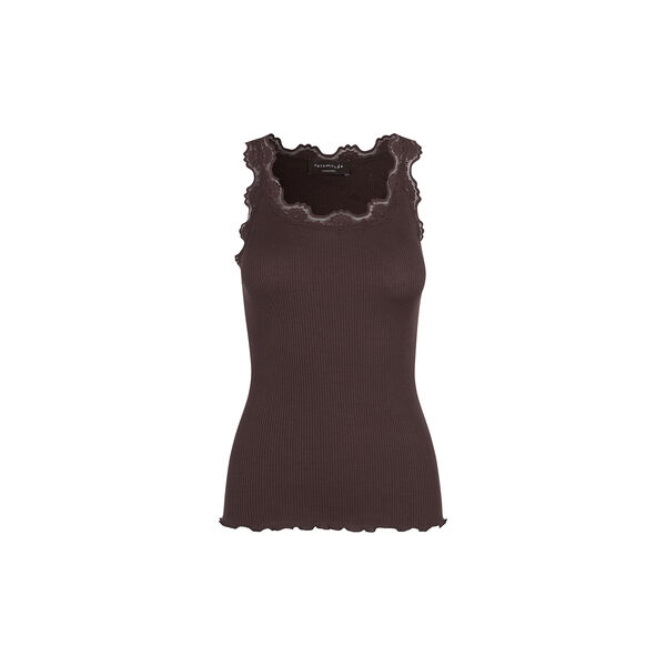 Silk Top w/ Lace , black brown, Rosemunde