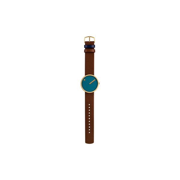 PICTO Wrist Watch, dusty blue/matt gold/chocolate brown, Picto